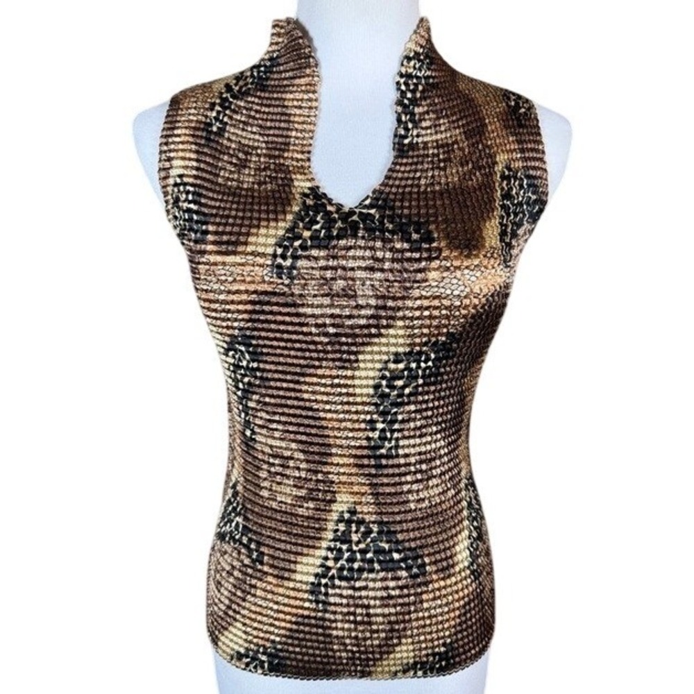 New‎ York City Design Co Womens Brown Snakeskin Popcorn Crinkle Top Small